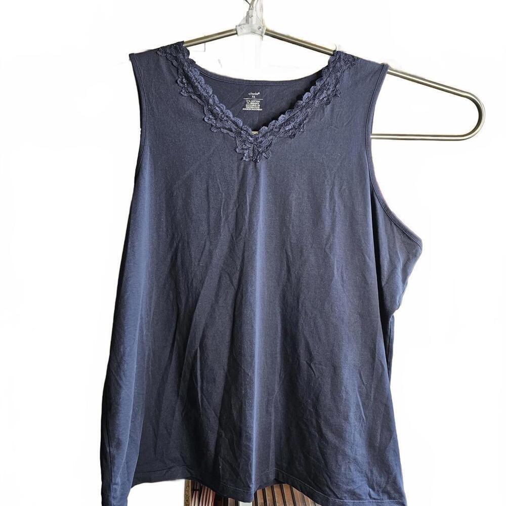 CJ Banks Women's Navy Blue Sleeveless V-Neck Top 3X